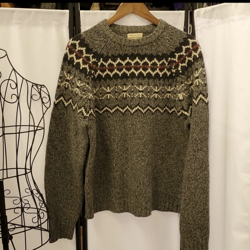 American Eagle Outfitters "Vintage" Lambswool Fair Isle Oversized Ski Sweater